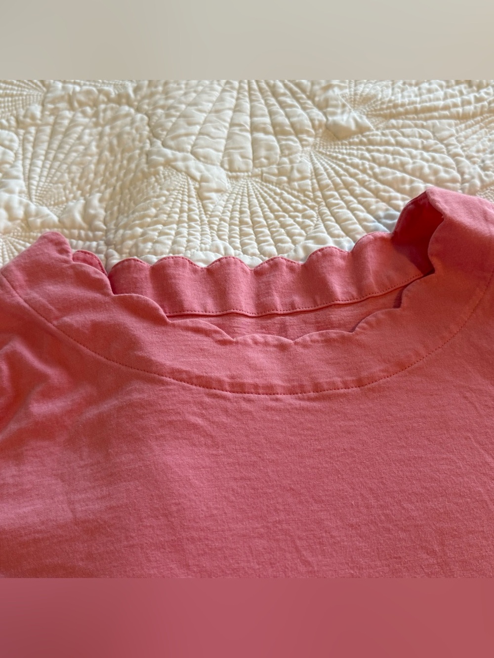 Talbots Pink Short-Sleeve Ruffle Neck Tee - Picture 2 of 4